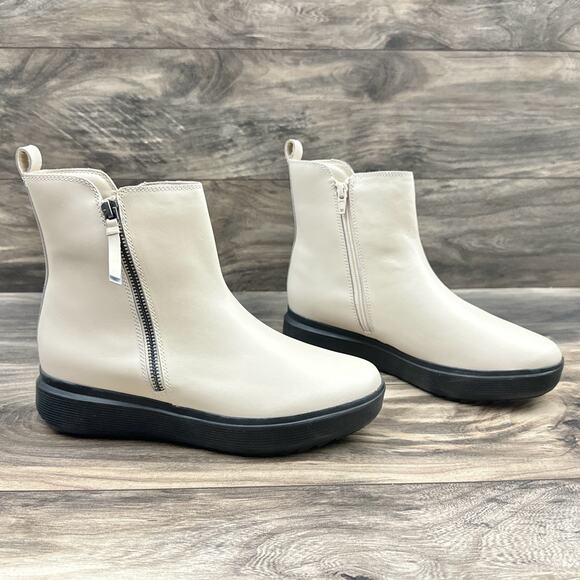 NIB Naturalizer Talise 8.5M Off White Leather Platform Zip Ankle Booties Boots - Picture 6 of 13